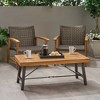 ACEPANO 45.75 in. W Outdoor Rosewood Coffee Table with Teak Veneer & Black Legs-Brown - 4 of 4
