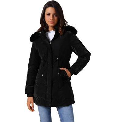 INSPIRE CHIC Women's Winter Thicken Puffer Faux Fur Removable Hood Warm Parka Jacket