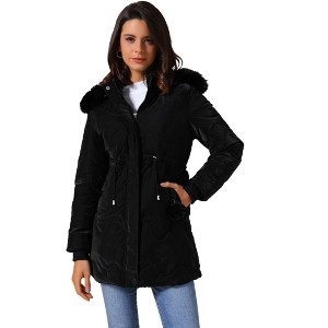 INSPIRE CHIC Women's Winter Thicken Puffer Faux Fur Removable Hood Warm Parka Jacket - 1 of 4