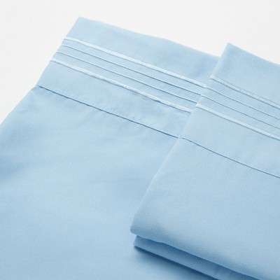 Twin Blue Microfiber Embroidered Sheet Set