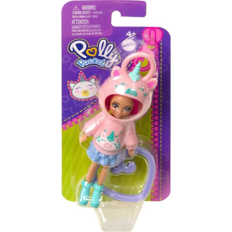 Polly Pocket Friend Clips Margot Doll with Unicorn Hoodie and Purple Heart-Shaped Clip, 5 of 6