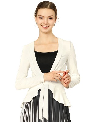 INSPIRE CHIC Women's Tie Front Long Sleeve Crop Ruffle Knit Cardigan Sweaters