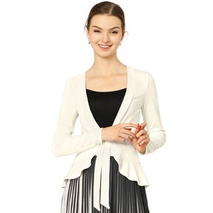 INSPIRE CHIC Women's Tie Front Long Sleeve Crop Ruffle Knit Cardigan Sweaters - 1 of 4