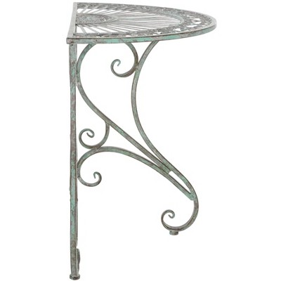 Antique Green Iron Half-Moon Patio Accent Table