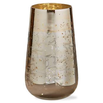 tagltd Antique Gold Leaf Glass Hurricane Vase Pillar Candle Holder, 6.0L x 6.0W X 10.0H inches