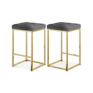 Meridian Furniture,Nicola Grey Velvet Stool, Set of 2 - 1 of 4