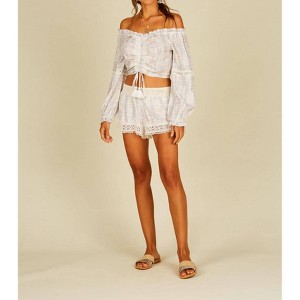Women's Crochet Tie Dye Off Shoulder Gold Star Crop Top - ocean drive - 1 of 2