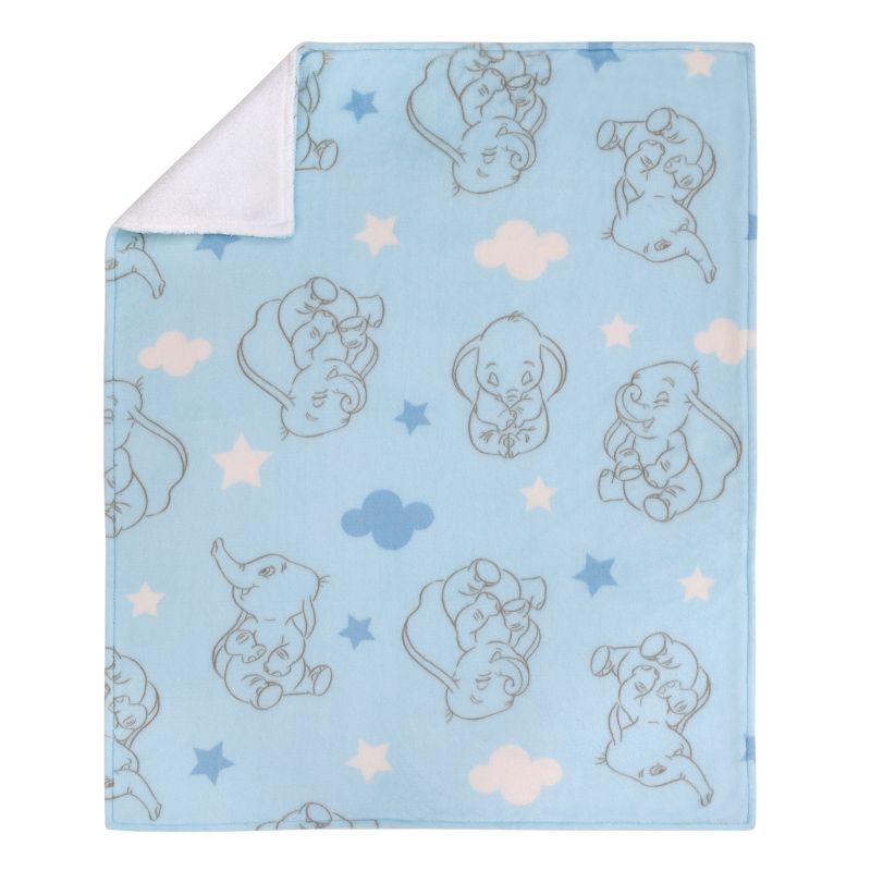 Disney Dumbo Light Blue, White and Gray Clouds and Stars Super Soft Cuddly Plush Baby Blanket, 2 of 5