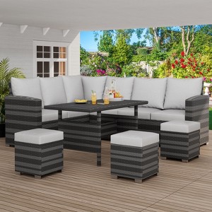 Whizmax 7-Piece Outdoor Sectional Sofa Set with Rattan Dining Table & Ottoman, Patio Furniture for Garden, Backyard - 1 of 4