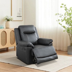 MAYEERTY Recliner Chair, Breathable Semi-PU Leather Reclining Chair with Adjustable Backrest for Living Room, Black - 1 of 4