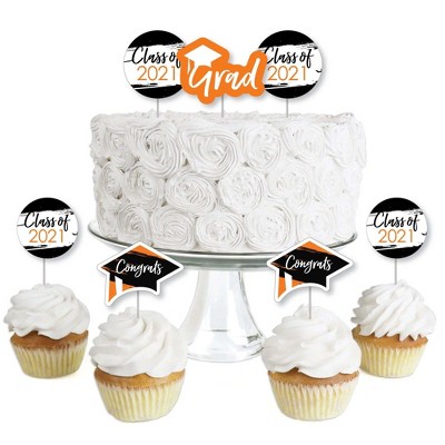 Big Dot of Happiness Orange Grad - Best is Yet to Come - Dessert Cupcake Toppers - Orange 2021 Graduation Party Clear Treat Picks - Set of 24