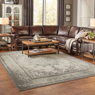 Ivory Rectangular Stain-Resistant Synthetic Area Rug, 6'7" x 9'6"