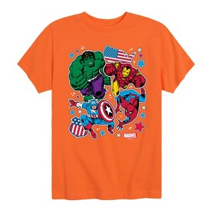 Boys' - Marvel - Avengers America Stickers Style Short Sleeve Graphic T-Shirt - 1 of 4