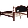 VASIP Queen Pine Wood Bed Frame - White Upholstered Headboard & Panel Footboard with 2 Side Rails - 3 of 4