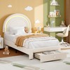 Twin Upholstered LED Bed Frame with Storage Drawer, Rainbow Headboard, Berber Fleece Princess Platform Bed for Kids, White - 2 of 4