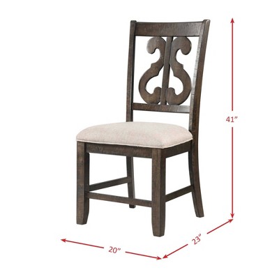 Smokey Walnut Wooden Swirl Back Upholstered Side Chair