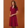 INSPIRE CHIC Women's Vintage Flat Collar V Neck Short Sleeve Belted 1950s Flare Dress - 4 of 4