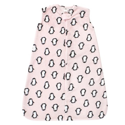 Hudson Baby Infant Girl Plush Sleeveless Sleeping Bag, Sack, Blanket, Pink Penguin, 0-6 Months