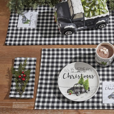 Black and White Cotton Christmas Table Runner with Truck Design