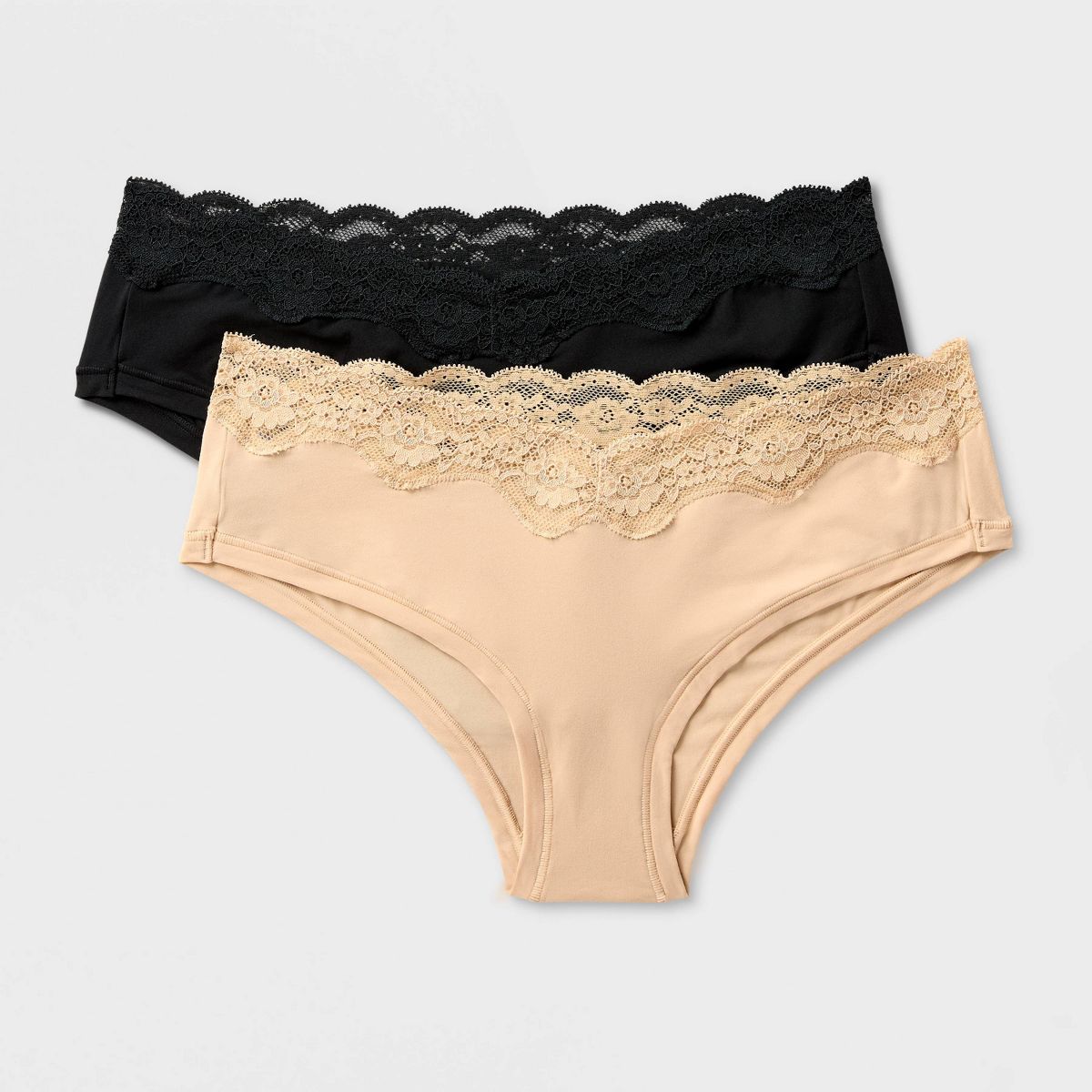 Women's 2pk Luxe Stretch with Lace Cheeky Underwear - Auden™ Black/Tan