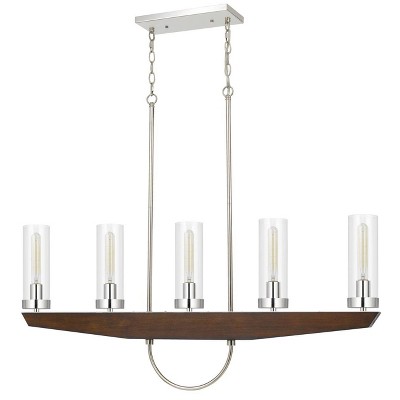 5" x 34.75" Metal Ercolano Pine Modern Chandelier with Glass Shade Brushed Steel - Cal Lighting