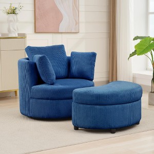 Hyleory Corduroy 360 degree swivel chair, Accent Chair with Ottoman Set, Mid Century Modern Barrel Armchair, Upholstered Club Tub Round Arms Chair - 1 of 4