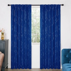 Deconovo Back Tab Room Darkening Curtains – Silver Lines & Dots, 2 Panels - 1 of 4