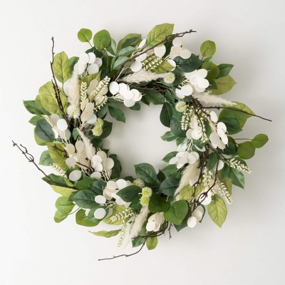 Sullivans Artificial Mixed Silver Dollar Wreath 27"H; Cream