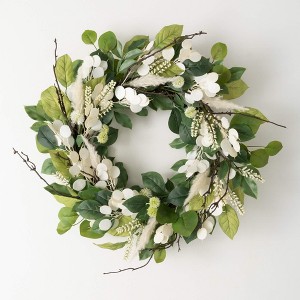 Sullivans Artificial Mixed Silver Dollar Wreath 27"H; Cream - 1 of 3