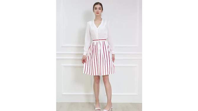 Allegra K Women's Stripes Button Front Elastic Back A-Line Midi Skirt, 2 of 8, play video