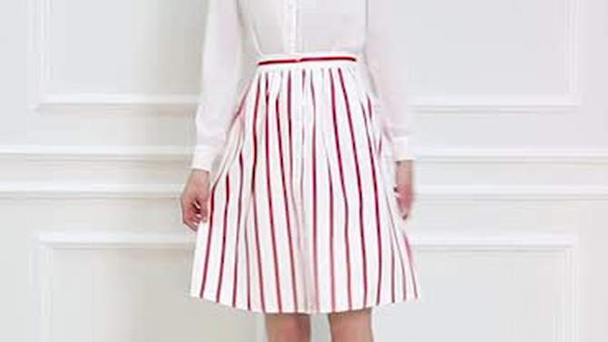 Allegra K Women's Stripes Button Front Elastic Back A-Line Midi Skirt, 2 of 8, play video