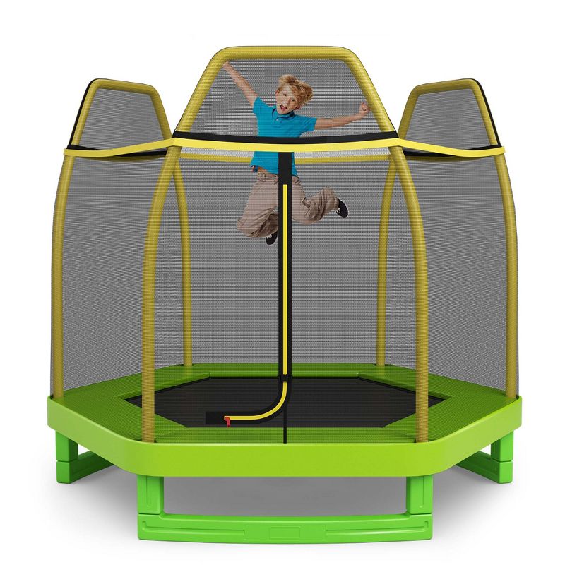Costway 7 FT Kids Trampoline with Safety Enclosure Net Spring Pad Indoor Outdoor Heavy Duty Yellow/Blue/Green, 2 of 11