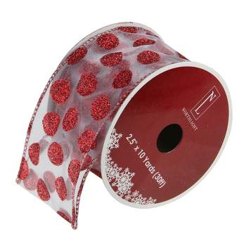 Northlight Pack of 12 Silver and Red Glittering Polka Dots Christmas Wired Craft Ribbons - 2.5" x 120 Yards