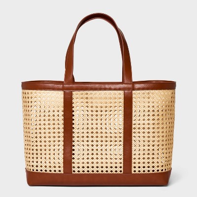 Caning Natural Tote Handbag - Universal Thread™ Brown : Target