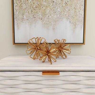 Gold Metal Geometric Sculptures Set of Three