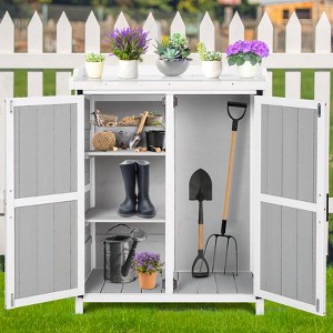 COZONY Outdoor Wooden Storage Cabinet with Metal Top Waterproof Double Door Garden Potting Workbench for Backyard Patio - 1 of 4