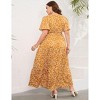 BLUEMING Plus Size Womens Dresses Floral Surplice A-Line Maxi Dress Waist Belted Floral Maxi Dress Wasit Tie Bell Sleeve Dress - 2 of 4