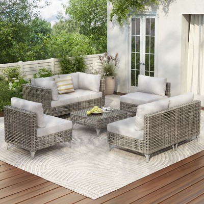 Infurnic Patio Seating Sets Rattan Dining Set Outdoor for Relaxation and Style, Create the Perfect Backyard Oasis, Gray, 109.1"*54.5"*25.4"
