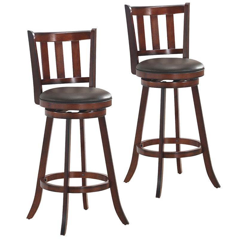 Costway Set of 2 29.5'' Swivel Bar stool Leather Padded Dining Kitchen Pub Bistro Chair High Back, 1 of 11