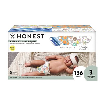 The Honest Company Clean Conscious Disposable Diapers Four Print Pack- Size 3 - 136ct