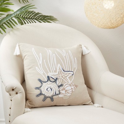 Beige Cotton Coastal Seashore Treasures 18" Throw Pillow Cover