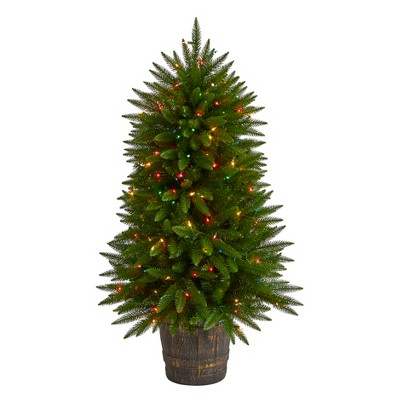 Nearly Natural 5-ft Sierra Fir Artificial Christmas Tree with 200 Multicolored Lights and 428 Bendable Branches in Decorative Container