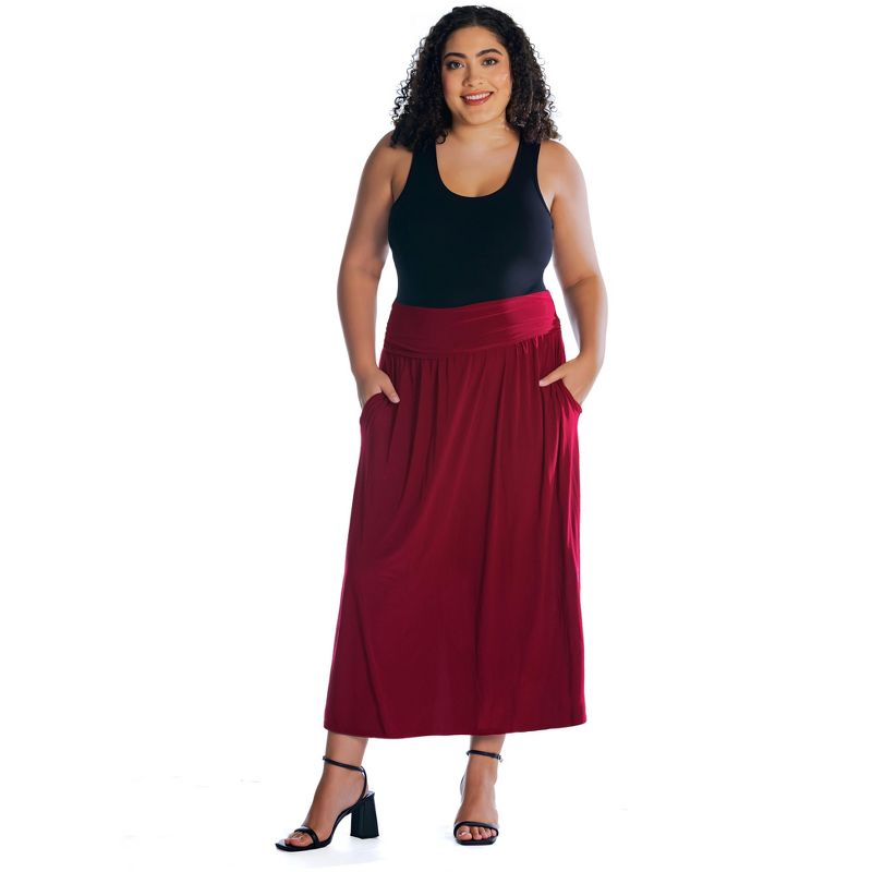 24seven Comfort Apparel Foldover Plus Size Maxi Skirt With Pockets, 4 of 7