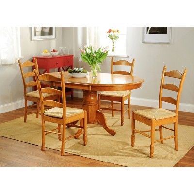 5 Piece Farmhouse Ladder Back Dining Table Set Wood/Oak - TMS, Brown