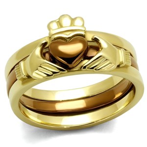 Slickblue Women's Stainless Steel Ring, Celtic Claddagh Design, Fashion Jewelry, Gold Light Brown, Sizes 5-10 - 1 of 4