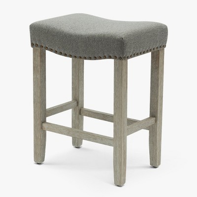 Modern Farmhouse 24" Gray Upholstered Wood Saddle Barstool