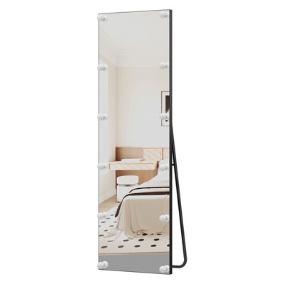 COZONY Full Length Mirror with LED Lighting, Adjustable Floor Standing and Wall Mounted Mirror with Aluminum Frame for Bedroom Living Room