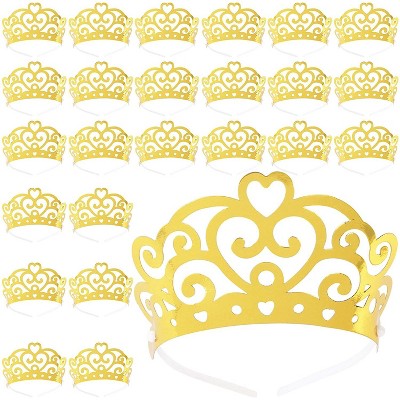 Blue Panda 24-Pack Paper Tiaras, Gold Foil Crown Princess Theme Birthday, Kids Party Favors and Craft Activities