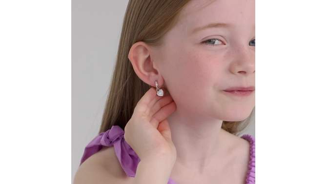 Girl's CZ Heart Dangle Huggie Hoop Sterling Silver Earrings - In Season Jewelry, 2 of 7, play video