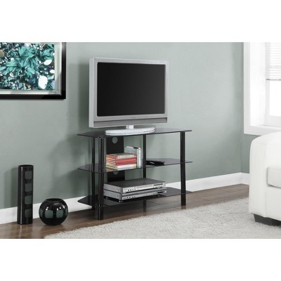 Sleek 36" Black Metal TV Stand with Tempered Glass Shelves